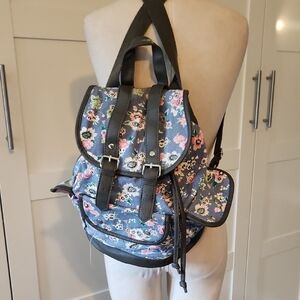 Candie's Blue Floral Canvas Backpack Purse Bag